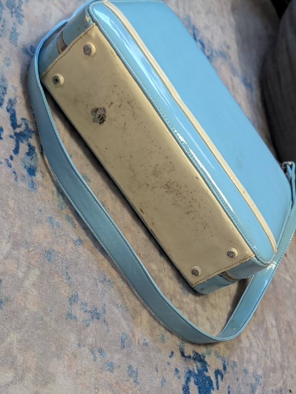 Retro Pinup Couture Light Blue Structured Top-Handle Shoulder Bag Vintage - Picture 6 of 9